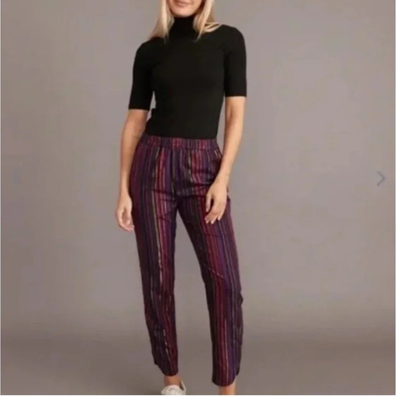 MARINE LAYER ALLISON MULTI-COLORED MAGENTA GOLD LUREX STRIPPED PANTS M NWOT - Picture 5 of 12